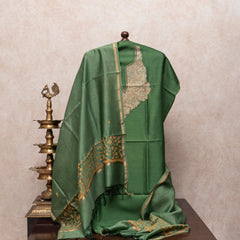 Chanderi Kurta & Dupatta With Kashmiri Sozni Hand Embroidery - Green
