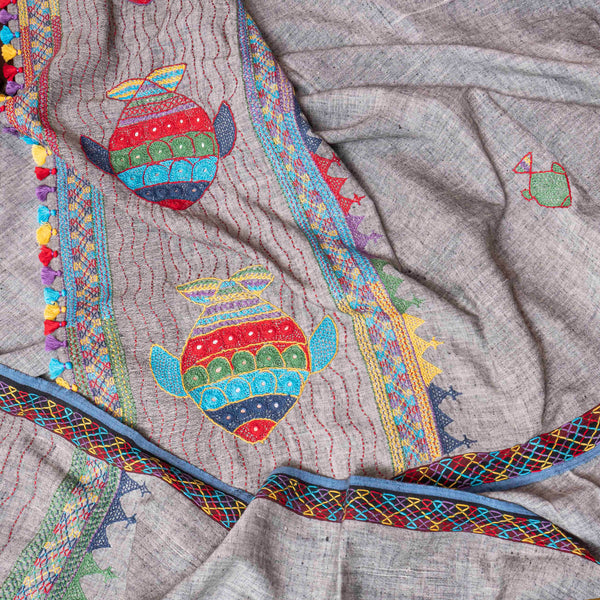 Handloom Khadi Cotton With Hand Embroidery Lambani Dupatta
