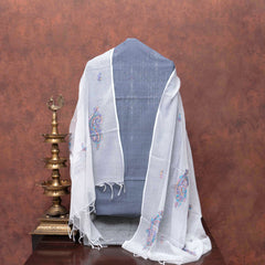 Monsoon Mist Handloom Cotton Suit Set with Kashmiri Embroidered Dupatta