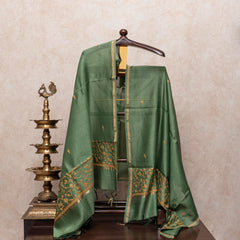 Chanderi Kurta & Dupatta With Kashmiri Sozni Hand Embroidery - Green