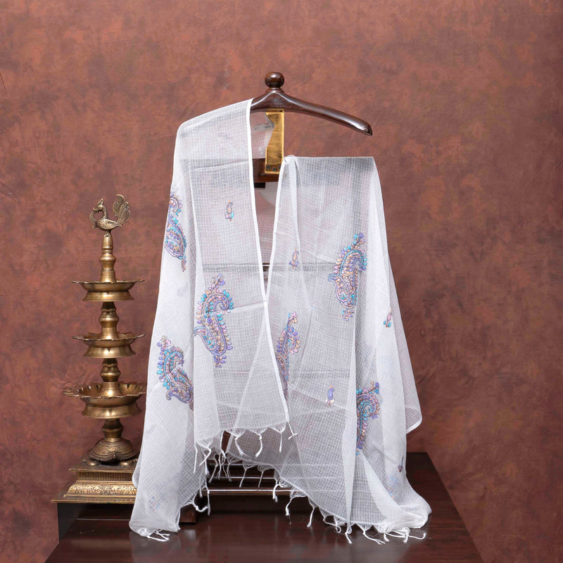 Monsoon Mist Handloom Cotton Suit Set with Kashmiri Embroidered Dupatta