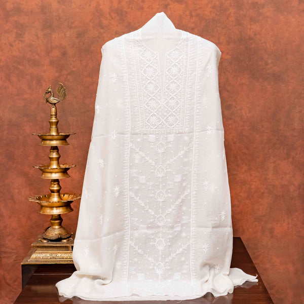 Mul Chanderi Kurta Fabric With Chikankari Hand Embroidery & Mul Chanderi Dupatta With Chikankari Hand Embroidery