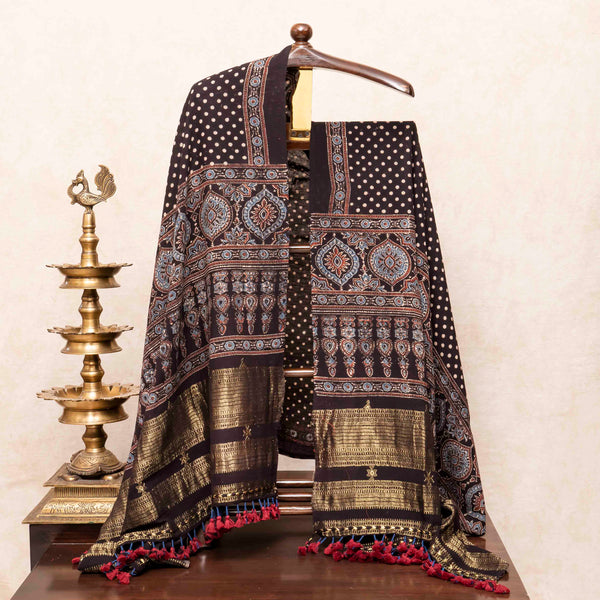 Handloom Kala Cotton Ajrakh Hand Block Kurta & Dupatta Fabric