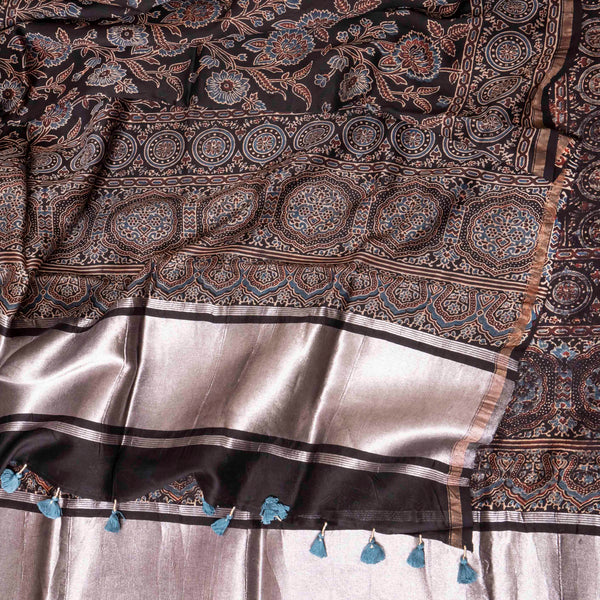 Hand Block Ajrakh Chanderi Silk Dupatta