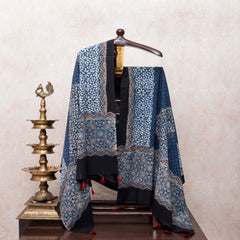 Midnight Mosaic: Hand Block Ajrakh Cotton Three-Piece Suit Set