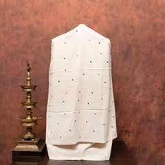 Handloom Kala Cotton Kurta With Hand Embroidered Multicoloured Mirror, Kala Cotton Bottom & Handloom Full Jaal Jamdani Dupatta