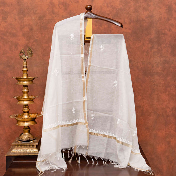 Mul Chanderi Kurta Fabric With Chikankari Hand Embroidery & Mul Chanderi Dupatta With Chikankari Hand Embroidery