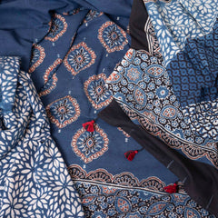 Midnight Mosaic: Hand Block Ajrakh Cotton Three-Piece Suit Set