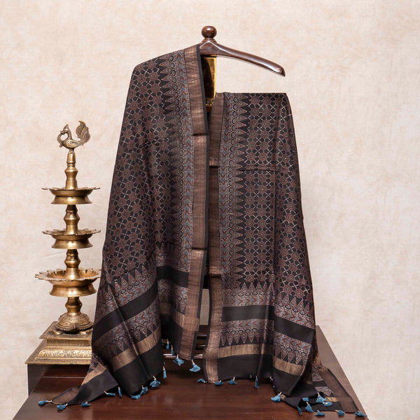 Hand Block Ajrakh Mangal Giri Cotton Silk Dupatta