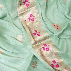 Pastel Mint Handloom Linen Silk Set with Kadwa Weave Detailing