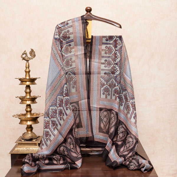 Kota Silk Kurta Fabric With Bagh Hand Block & Kota Silk Dupatta With Bagh Hand Block