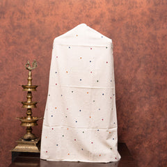 Handloom Kala Cotton Kurta With Hand Embroidered Multicoloured Mirror, Kala Cotton Bottom & Handloom Full Jaal Jamdani Dupatta