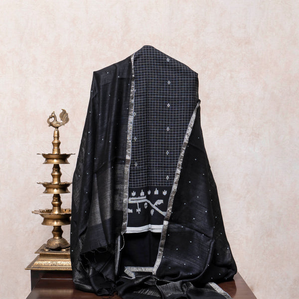 Handloom Jamdani Kurta, Kala Cotton Bottom & Handloom Tussar Silk Dupatta