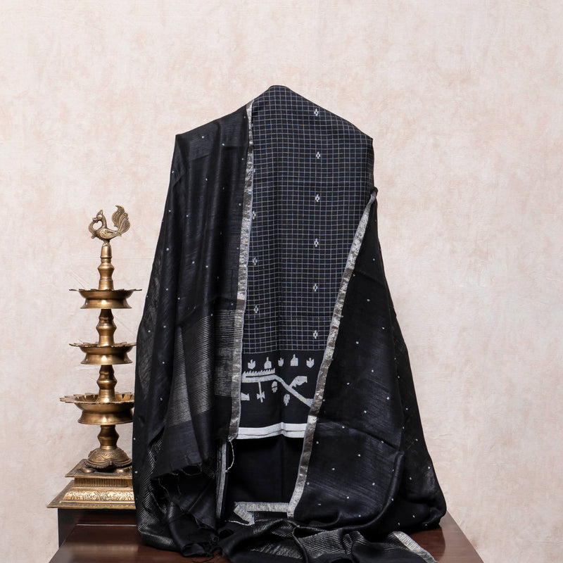 Handloom Jamdani Kurta, Kala Cotton Bottom & Handloom Tussar Silk Dupatta