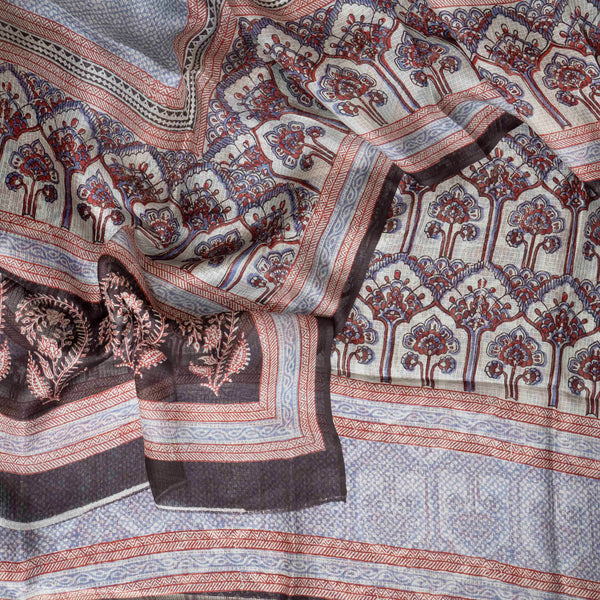 Kota Silk Kurta Fabric With Bagh Hand Block & Kota Silk Dupatta With Bagh Hand Block