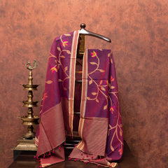 Handloom Kala Cotton Kurta With Hand Embroidered Multicoloured Mirror, Kala Cotton Bottom & Handloom Full Jaal Jamdani Dupatta