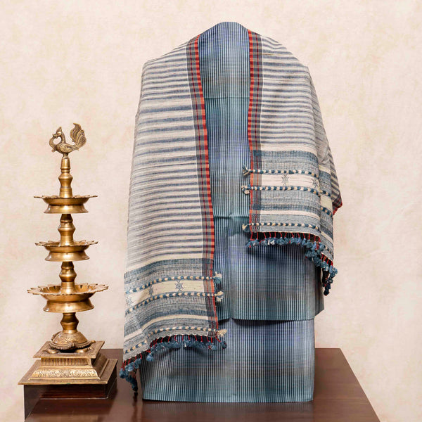 Hand Cotton Bhujodi Weave Kurta, Bottom Fabric & Handloom Cotton Kutchi Weave Stole