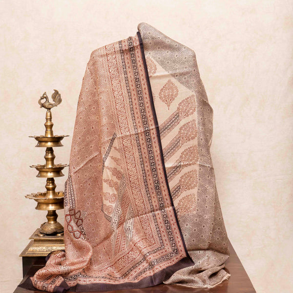 Kota Silk Kurta Fabric With Bagh Hand Block & Kota Silk Dupatta With Bagh Hand Block