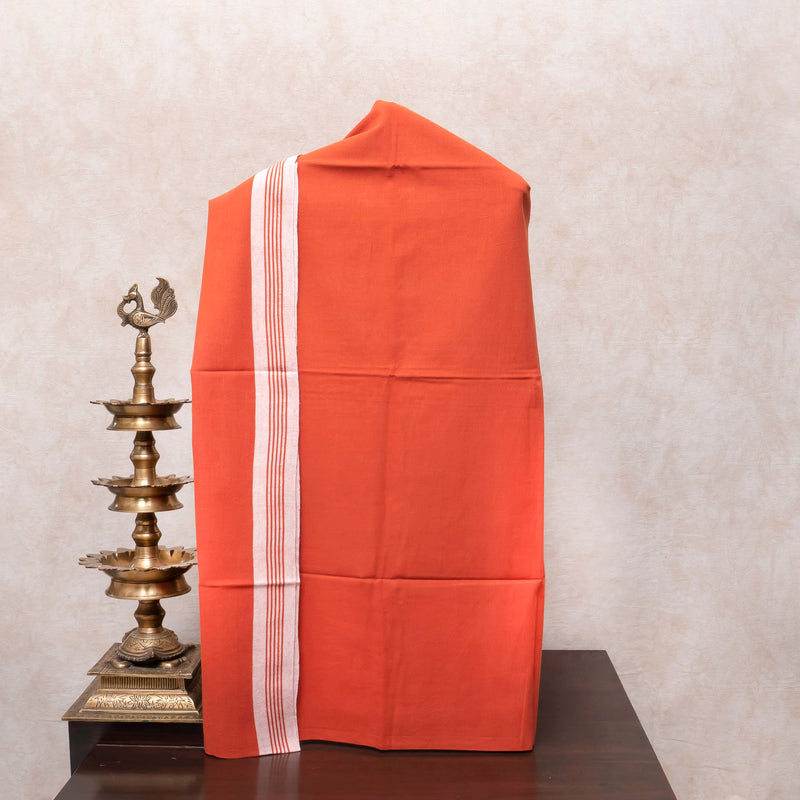 Vibrant Vermilion Handloom Kala Cotton Suit Set with Woven Dupatta