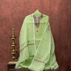 Kashmiri Hand Embroidered Kurta On Kota Fabric & Dupatta