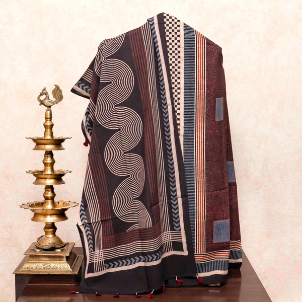 Cotton Kurta Fabric With Ajrakh Hand Block & Cotton Stole With Ajrakh Hand Block