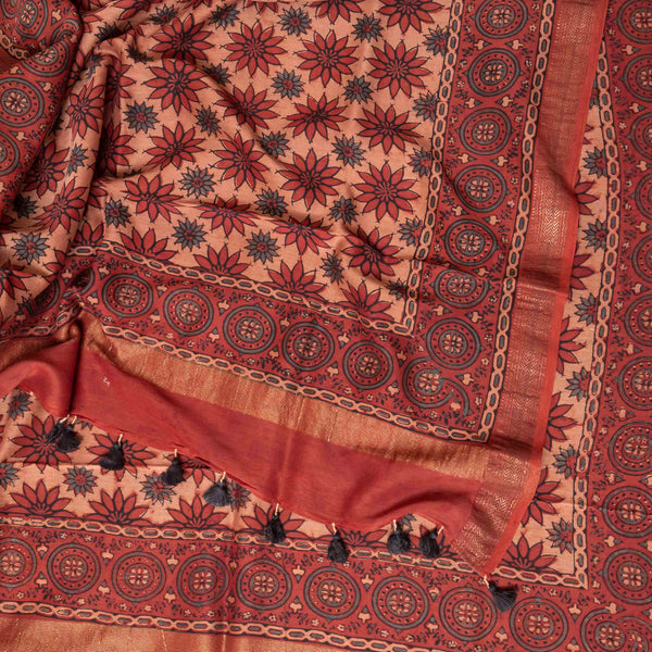 Hand Block Ajrakh Mangal Giri Cotton Silk Red Dupatta