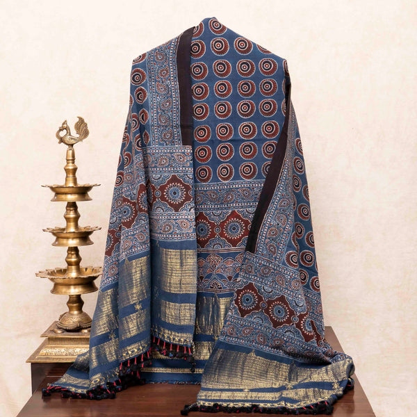 Handloom Kala Cotton Ajrakh Hand Block Kurta & Dupatta Fabric