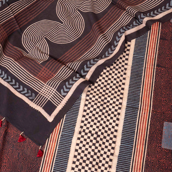 Cotton Kurta Fabric With Ajrakh Hand Block & Cotton Stole With Ajrakh Hand Block