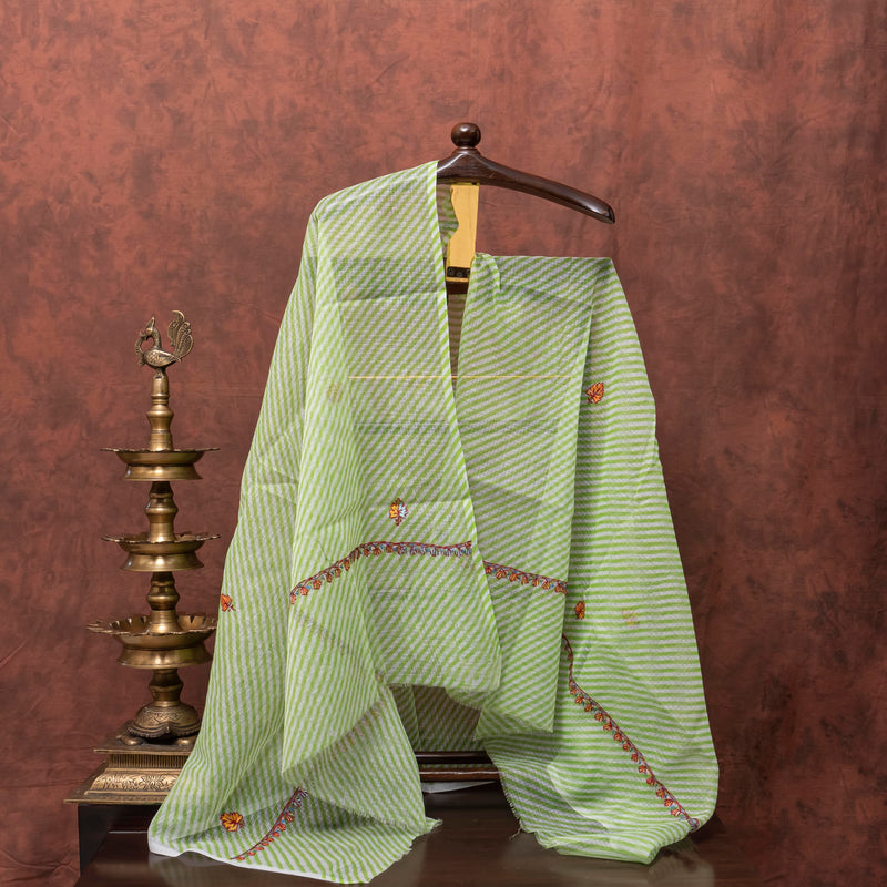 Kashmiri Hand Embroidered Kurta On Kota Fabric & Dupatta