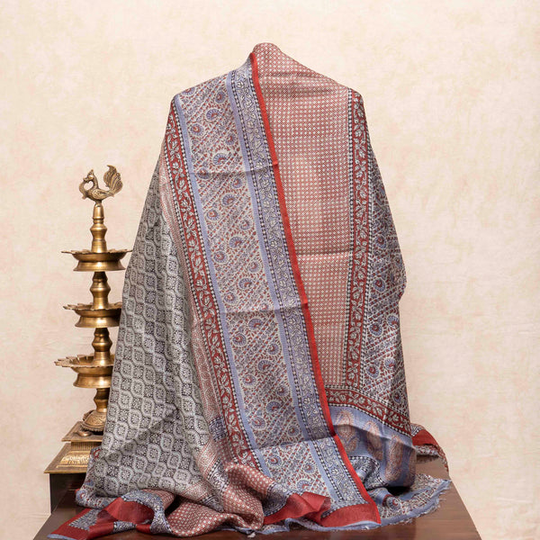 Kota Silk Kurta Fabric With Bagh Hand Block & Kota Silk Dupatta With Bagh Hand Block