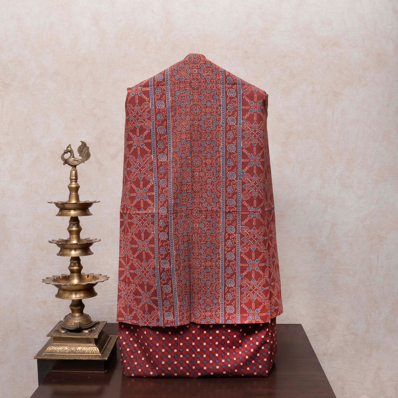 Rust Indigo Heritage Handblock Ajrakh Cotton Suit Set