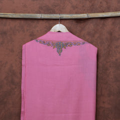 Pink Pure Woollen Kurta Fabric With Kashmiri Sozni Hand Embroidery