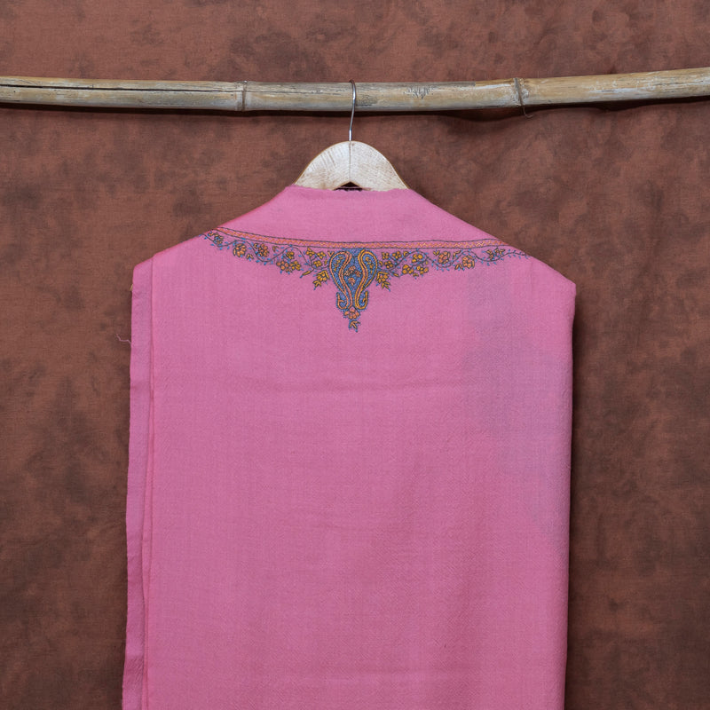 Pink Pure Woollen Kurta Fabric With Kashmiri Sozni Hand Embroidery