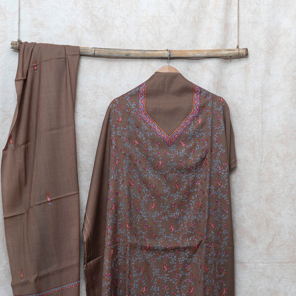 Kashmiri Sozni Hand Embroidered Woollen Kurta & Bottom Fabric With Sozni Embroidery Wollen Stole