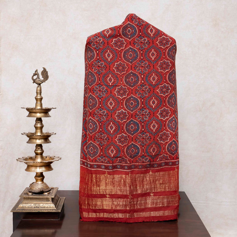 Handloom Kala Cotton Ajrakh Kurta Fabric Approx & Handloom Kala Cotton Ajrakh Dupatta