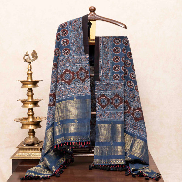 Handloom Kala Cotton Ajrakh Hand Block Kurta & Dupatta Fabric