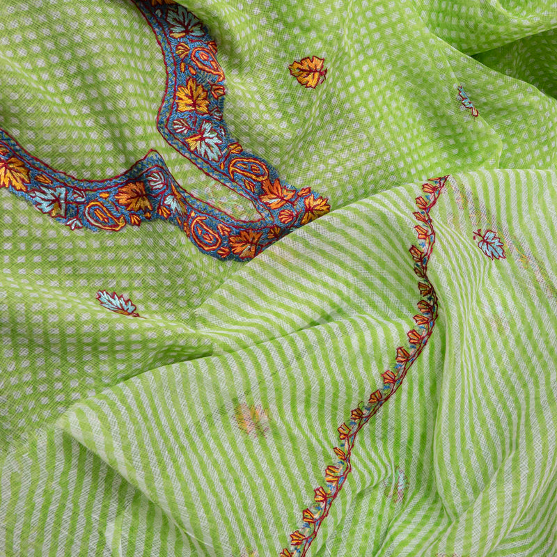 Kashmiri Hand Embroidered Kurta On Kota Fabric & Dupatta
