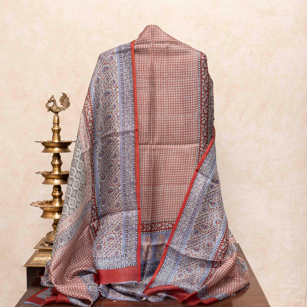 Kota Silk Kurta Fabric With Bagh Hand Block & Kota Silk Dupatta With Bagh Hand Block