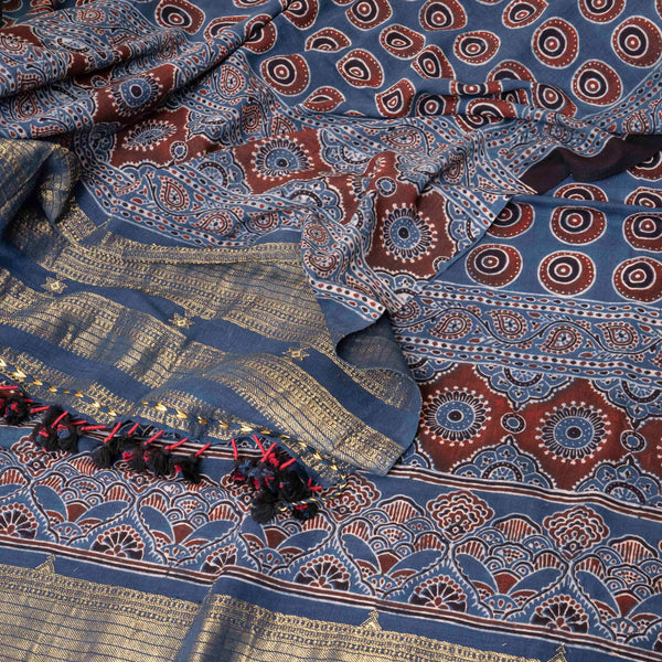 Handloom Kala Cotton Ajrakh Hand Block Kurta & Dupatta Fabric