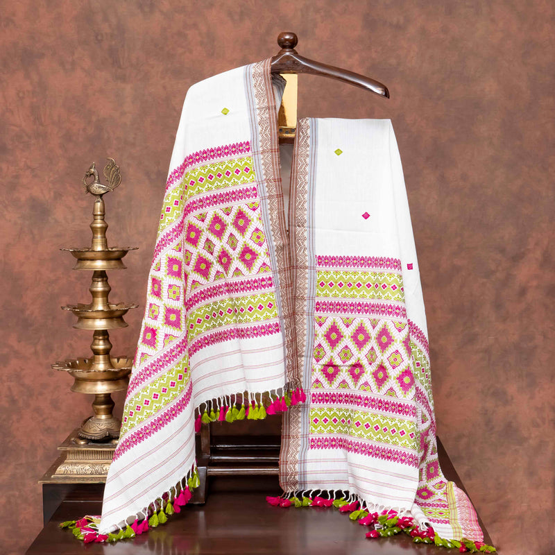 Handloom Cotton Kurta, Bottom Fabric & Handloom Cotton Dupatta With Multicolour Weave