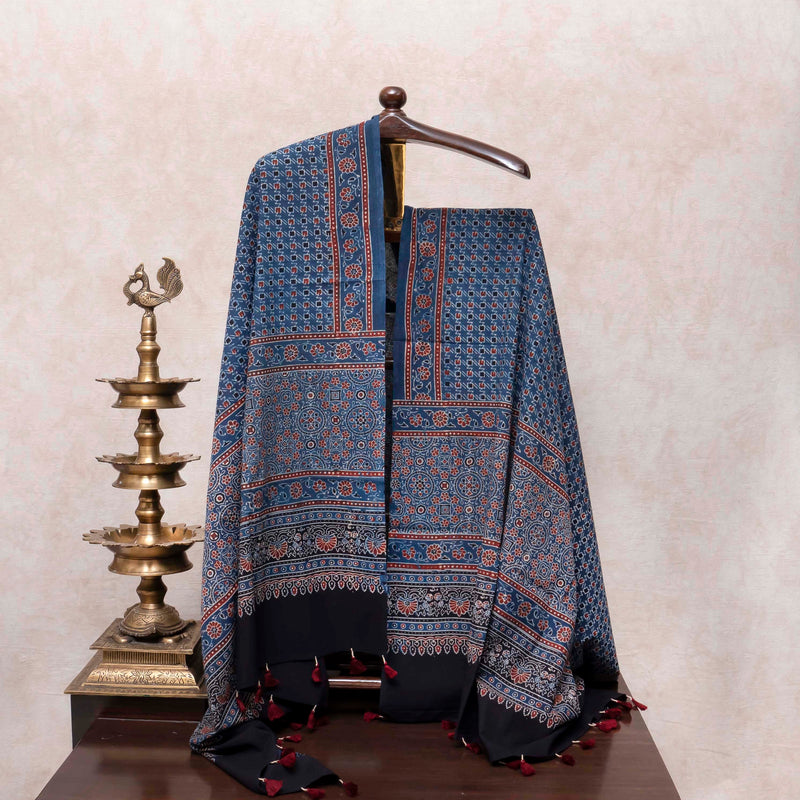 Rust Indigo Heritage Handblock Ajrakh Cotton Suit Set