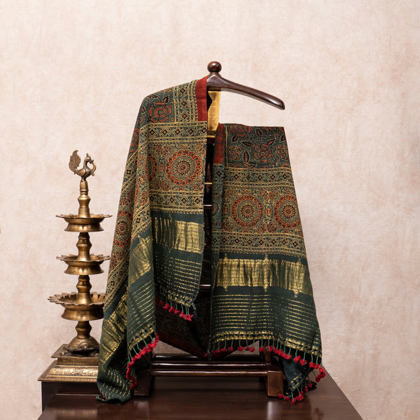 Handloom Kala Cotton Ajrakh Hand Block Print