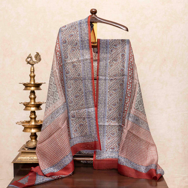 Kota Silk Kurta Fabric With Bagh Hand Block & Kota Silk Dupatta With Bagh Hand Block