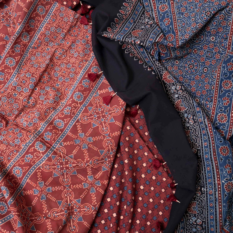 Rust Indigo Heritage Handblock Ajrakh Cotton Suit Set