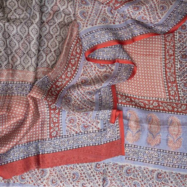 Kota Silk Kurta Fabric With Bagh Hand Block & Kota Silk Dupatta With Bagh Hand Block