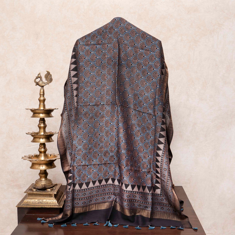 Hand Block Ajrakh Mangal Giri Cotton Silk Dupatta