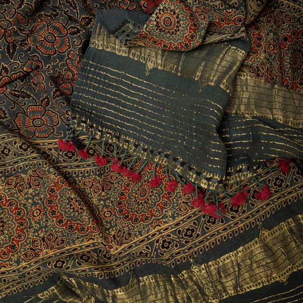 Handloom Kala Cotton Ajrakh Hand Block Print