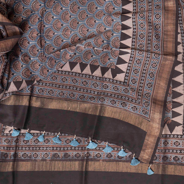 Hand Block Ajrakh Mangal Giri Cotton Silk Dupatta