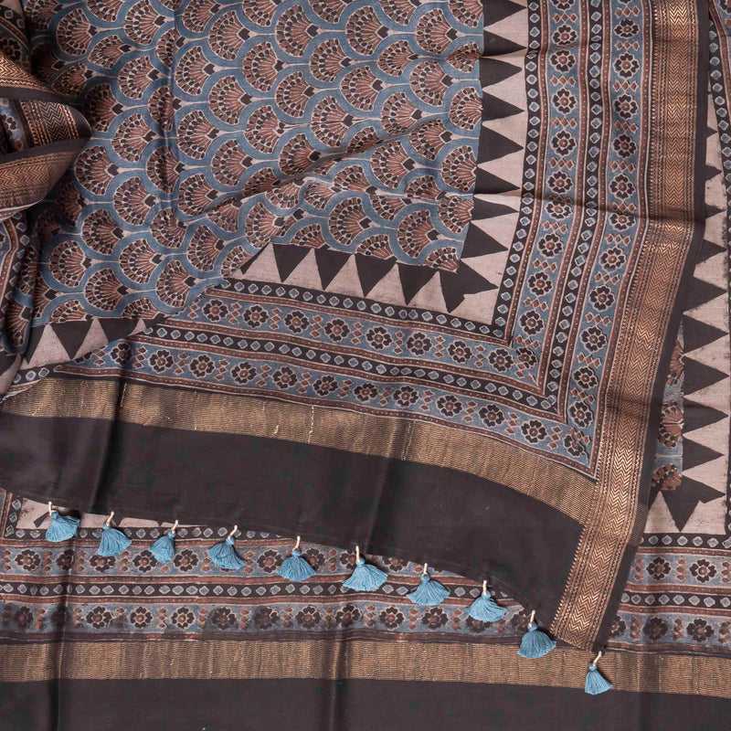 Hand Block Ajrakh Mangal Giri Cotton Silk Dupatta