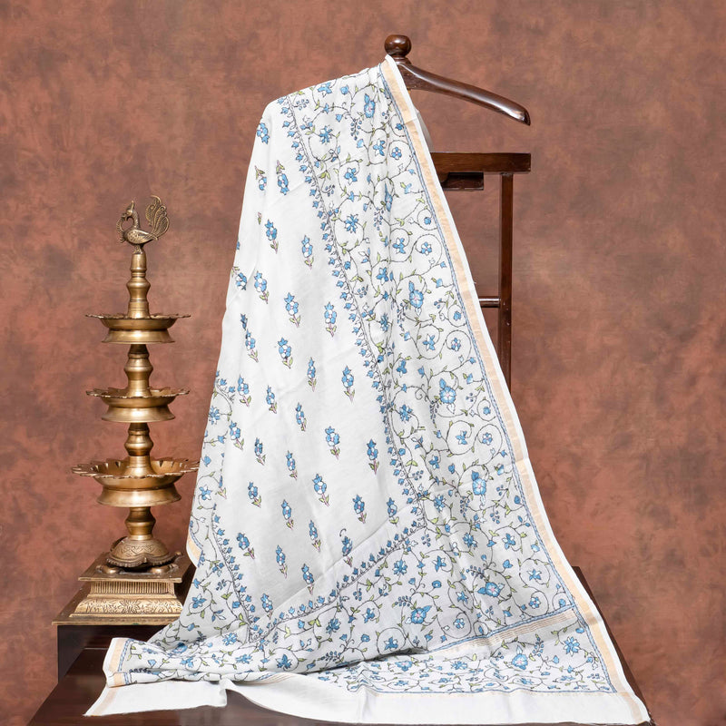 Kashmiri Hand Embroidery Chanderi Silk Dupatta